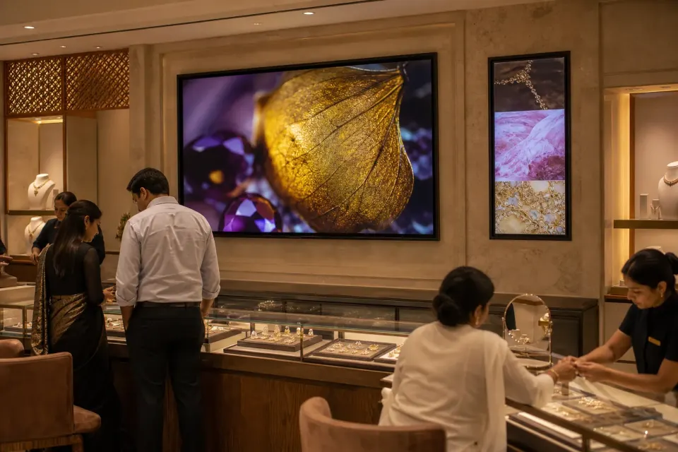 Campaign display inside a premium Indian jewellery boutique
